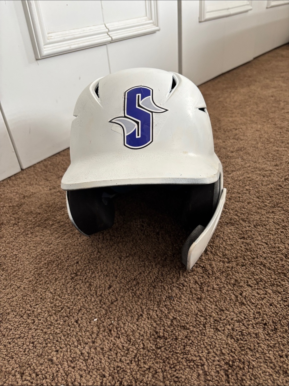 Easton White Baseball Batting Helmet with Blue Logo